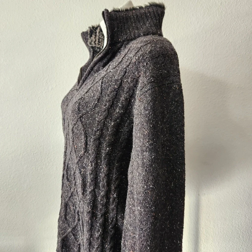Buckle Black Men’s Cable Knit Mock Neck Sweater Size L‎ Gray Wool Blend